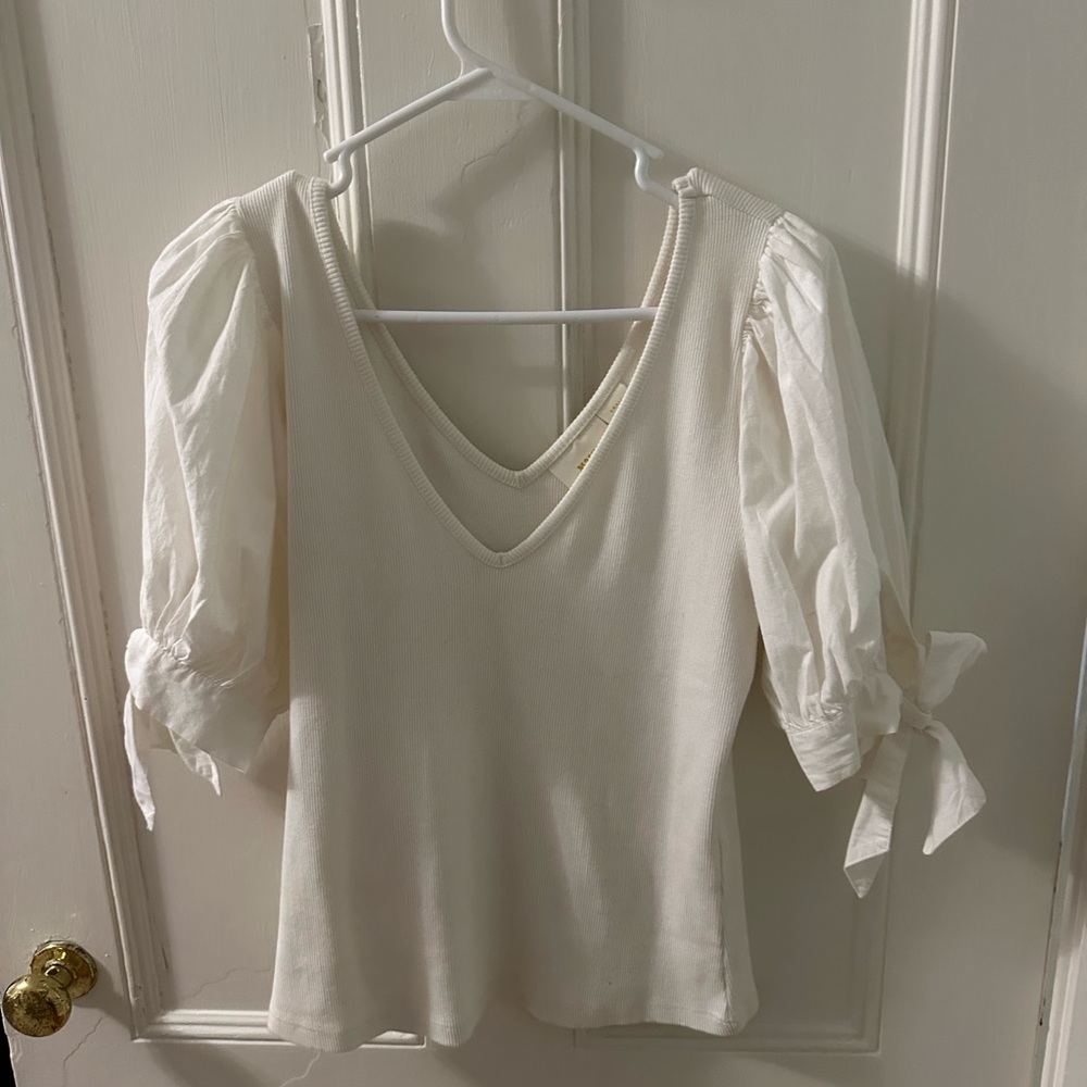 Anthropologie White Puff Sleeve Blouse